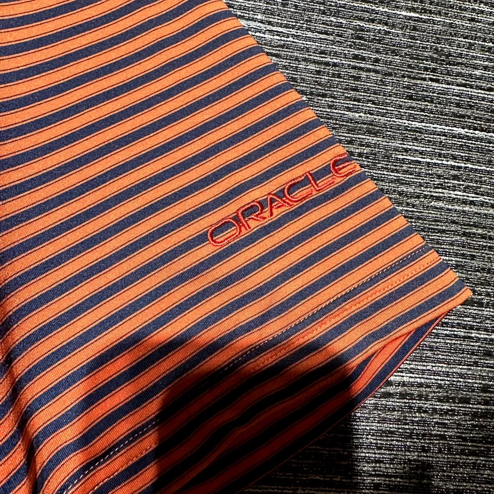 Fairway & Greene Polo Shirt Men's L Blue Orange Striped Hubert Schoemaker USA